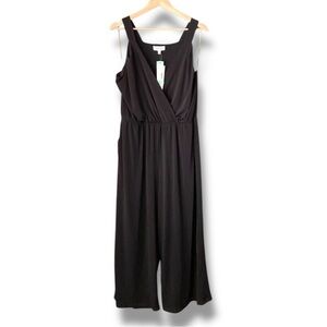 Gilli Black Jersey Knit Faux Wrap V-Neck Wide Leg Jumpsuit Size 2X